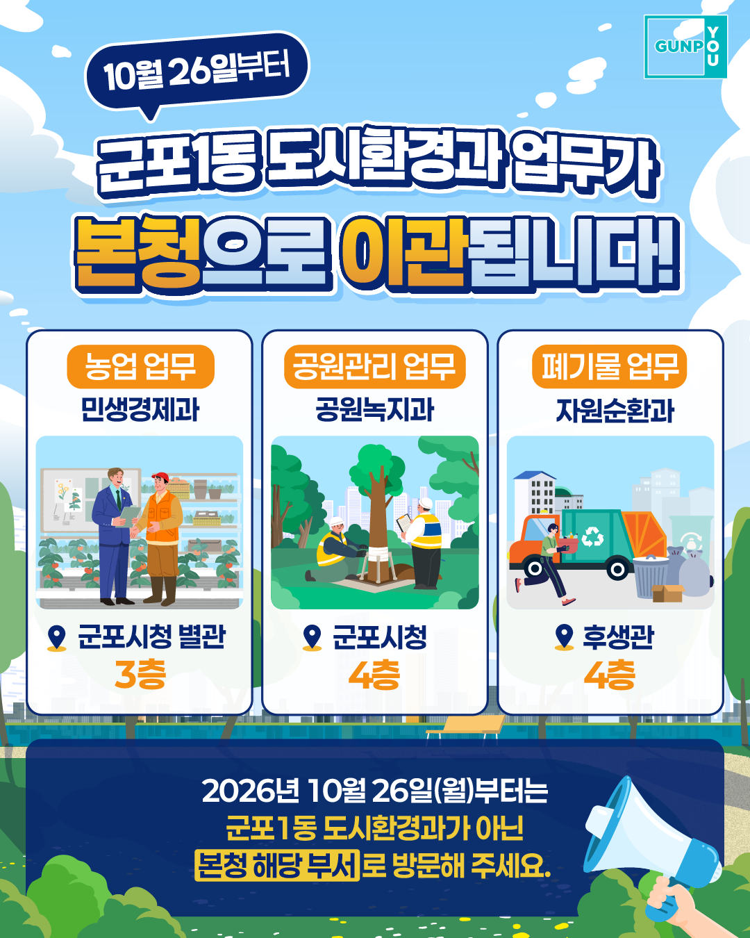군포1동 도시환경과 업무 이관 알림 1